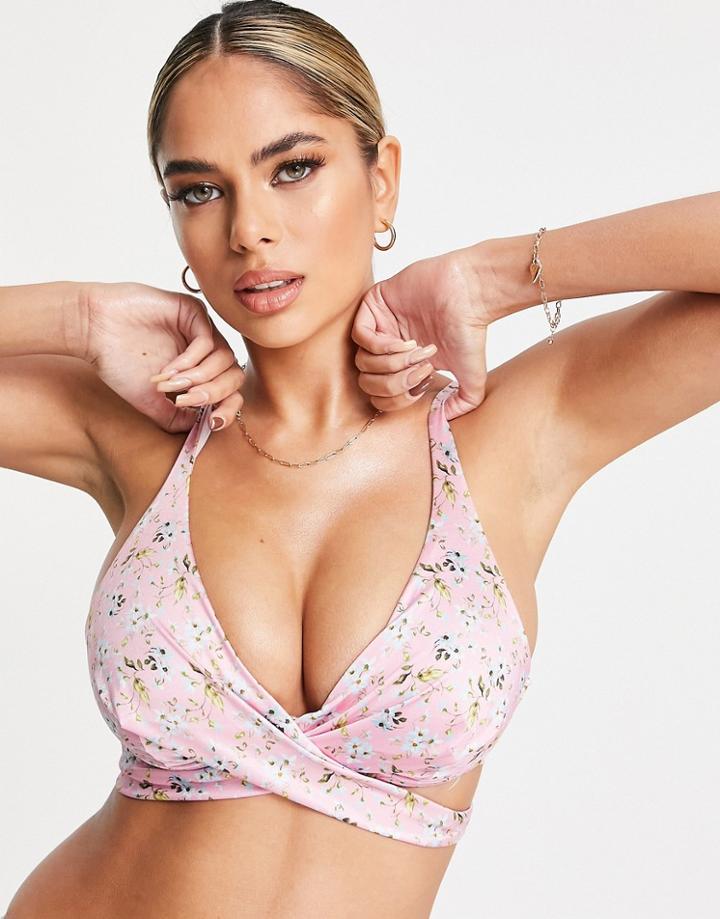 Asos Design Fuller Bust Mix And Match Underwired Wrap Bikini Top In Mixed Floral Print-multi