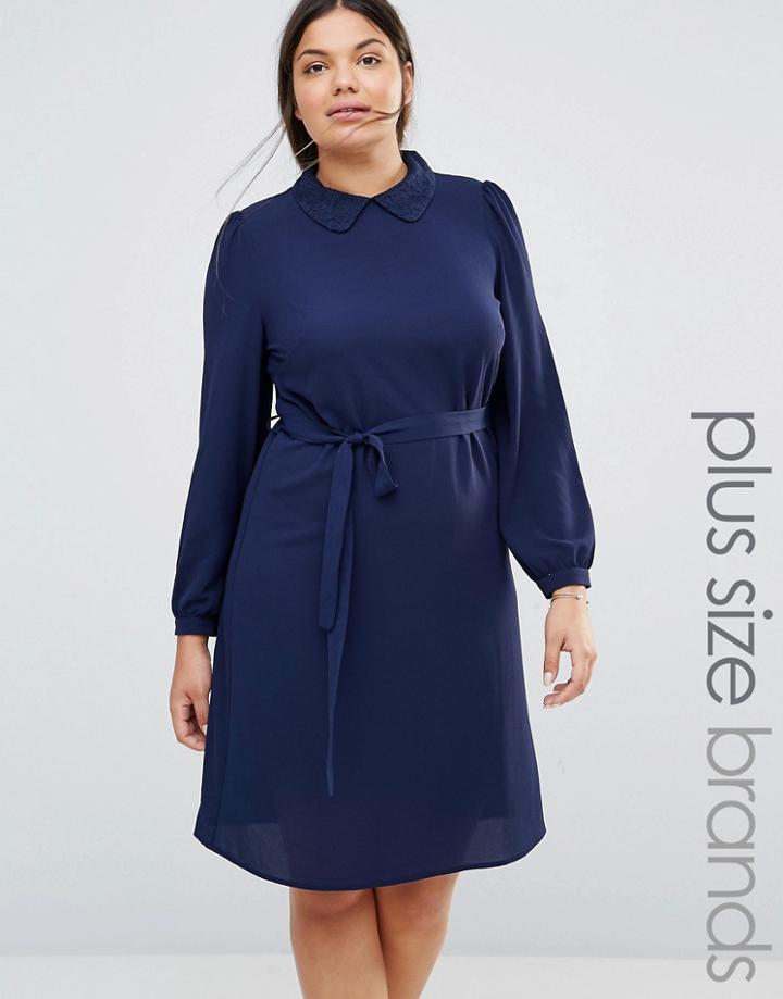 Koko Plus Shift Dress With Lace Collar - Navy