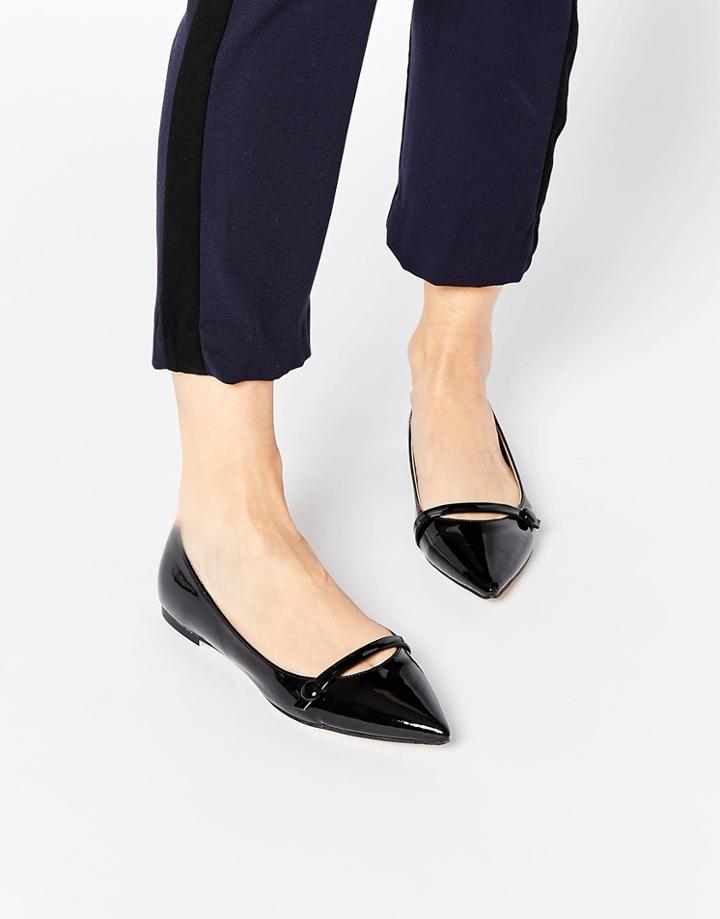 London Rebel Point Flat Shoes - Black Patent