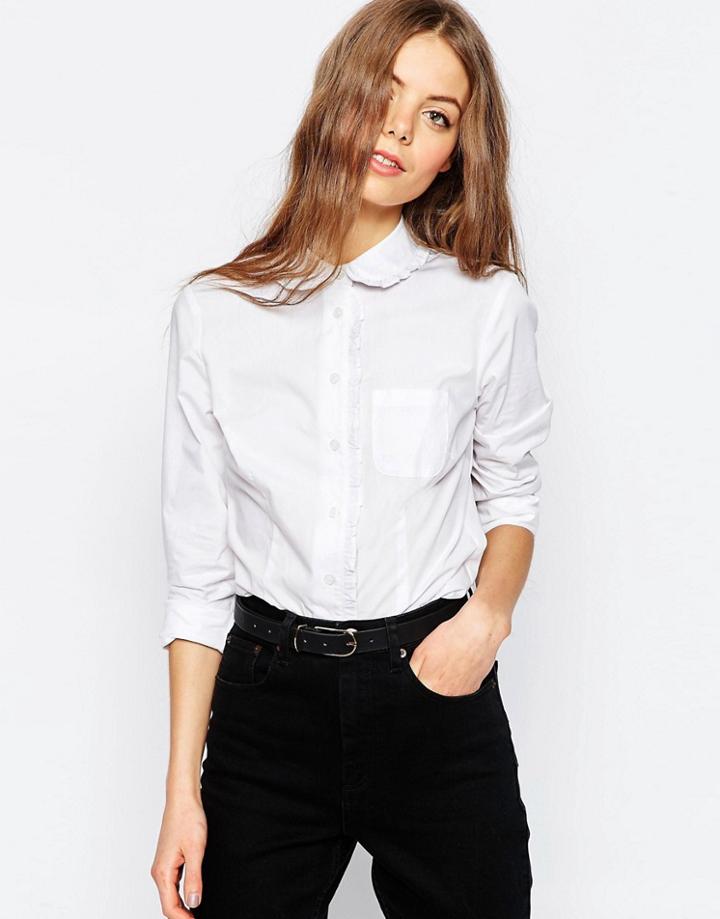Asos Frill Peter Pan Collar White Shirt - White