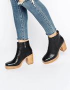 Eeight Laverne Platform Stacked Leather Heeled Ankle Boots - Black
