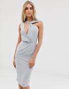 Lavish Alice Cut-out Drape Midi Dress In Gray - Gray