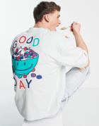 Asos Design Oversized T-shirt In Light Green With Cartoon Cereal Back Print