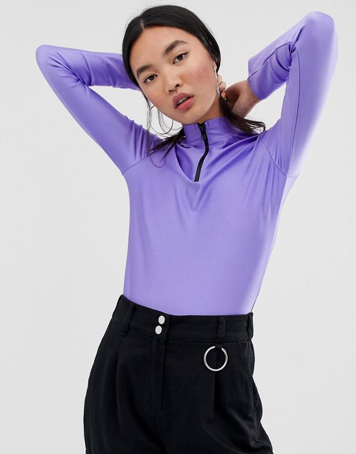 Asos Design Top With Zip In Neon Lilac - Pink