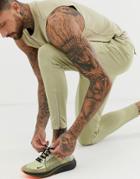 Asos Super Skinny Running Sweatpants With Reflective Zip Detail In Light Khaki - Beige