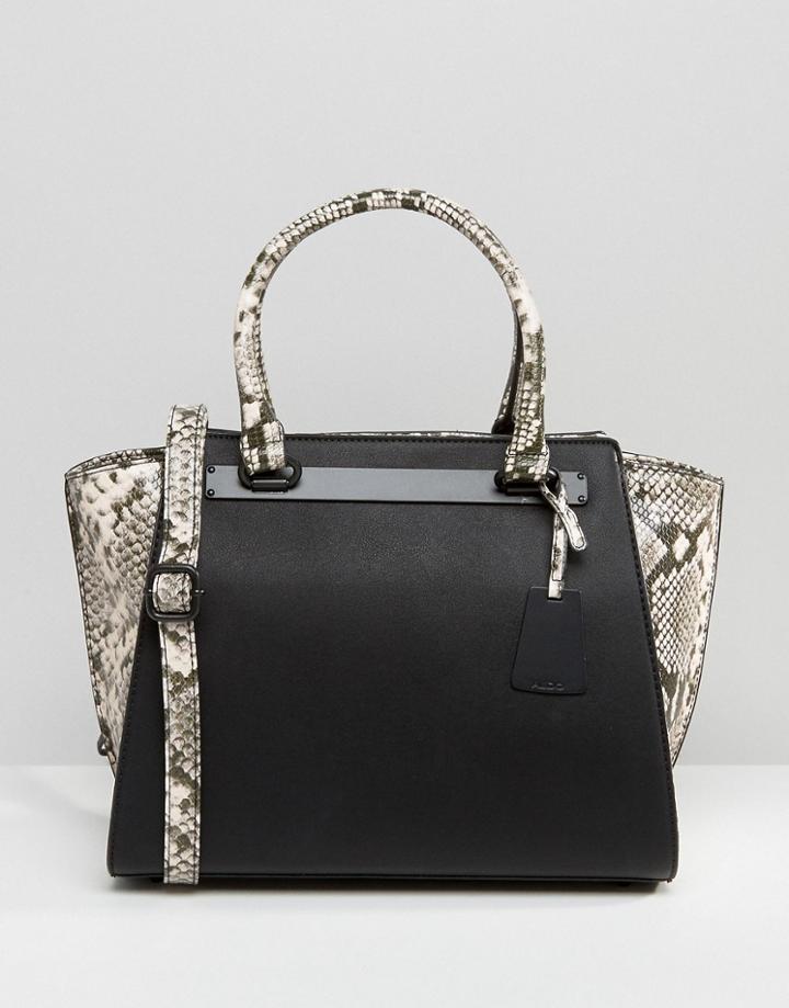 Aldo Faux Snakeskin Panel Tote Bag - Black