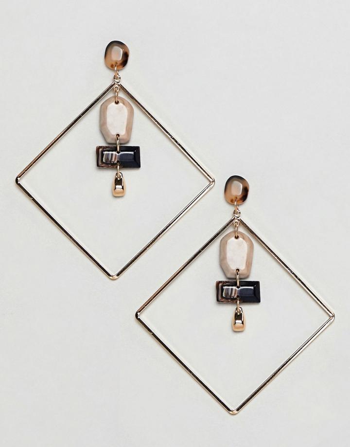 Asos Design Earrings With Resin And Diamond Hoop Design In Gold - Gold