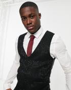 Bolongaro Trevor Wedding Double Breasted Textured Skinny Fit Tuxedo Vest-black