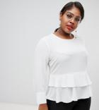 Brave Soul Plus Penelope Blouse With Double Ruffle Hem - White