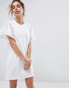 Asos T-shirt Dress With Broderie Sleeves - White