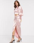 Asos Edition Satin Midi Skirt With Ruched Detail