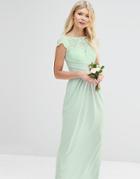 Asos Petite Wedding Lace Top Pleated Maxi Dress - Green