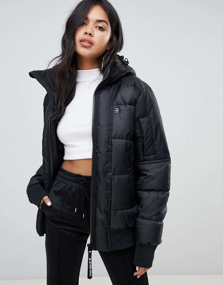 G-star Whistler Recycled Polyester Long Line Padded Coat With Hood - Black