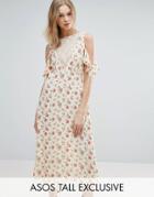 Asos Tall Tea Dress With Lace Insert And Cold Shoulder - Multi