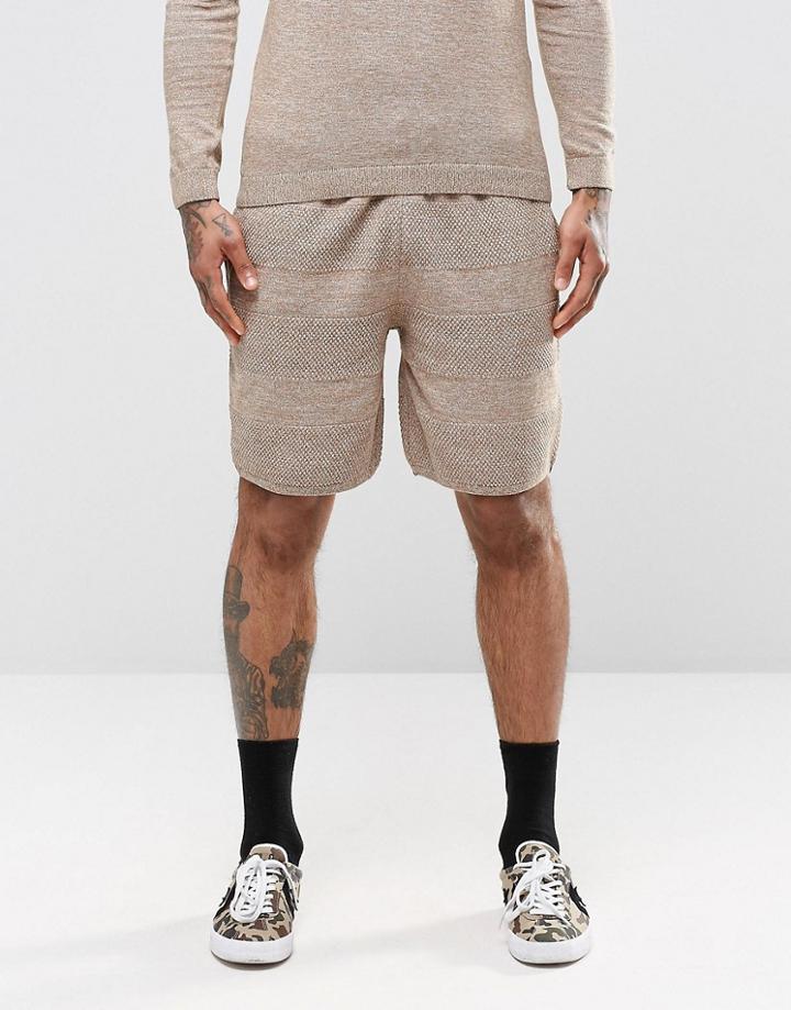 Asos Knitted Shorts With Textured Stitch - Mustard