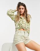 Monki Nala Recycled Button Through Blouse In Green Print