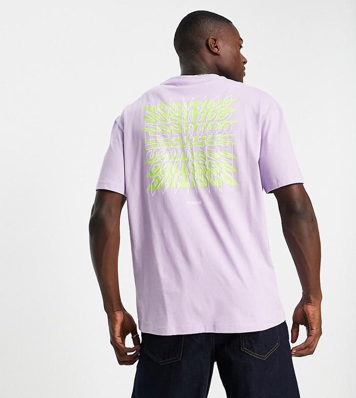 Selected Homme Organic Cotton Oversize T-shirt With Positive Back Print In Lilac Exclusive At Asos-purple