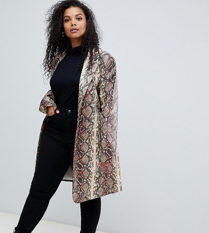 Unique21 Hero Plus Oversized Coat In Snake Print - Gray