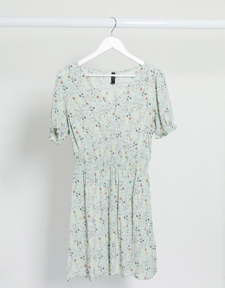 Y.a.s Mini Dress With Shirred Waist In Ditsy Floral-multi