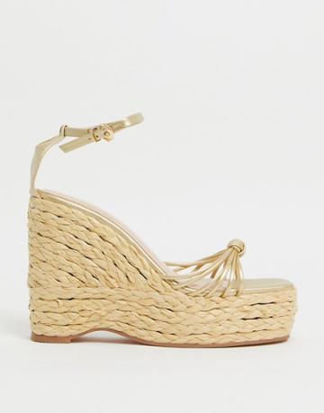 Simmi London Nadir Skinny Strap Espadrille Wedge Sandals In Gold