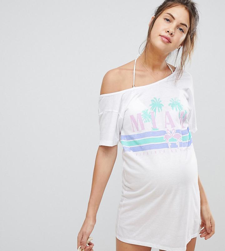 Asos Design Maternity Miami Off Shoulder Jersey Beach Tee - White