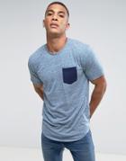 Only & Sons Longline T-shirt With Contrast Pocket - Gray