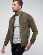Religion Faux Suede Bomber Jacket - Green