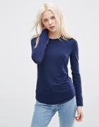 Asos T-shirt With Long Sleeves And Crew Neck - Navy