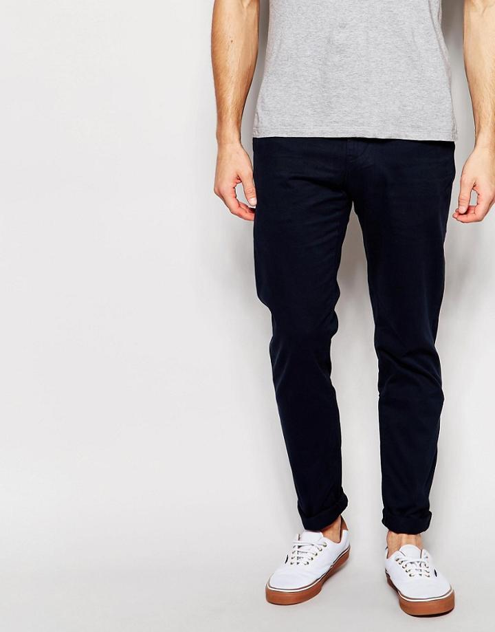 Weekday Wood Slim Chinos In Navy - Navy