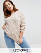 Asos Curve Cable Sweater In Slouchy Shape - Beige