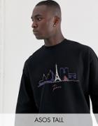 Asos Design Tall Oversized Sweatshirt With City Scape Print-black