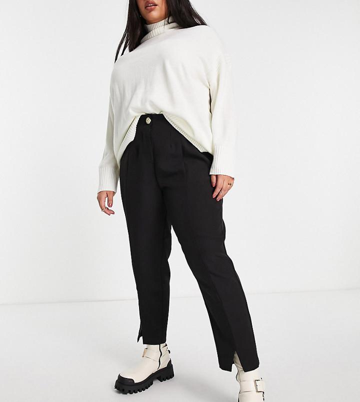 River Island Plus Split Side Cigarette Pant In Black