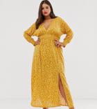Asos Design Curve Ditsy Print Shirred Waist Maxi Dress With Splits - Multi
