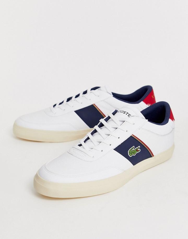 Lacoste Courtmaster Sneakers With Navy Side Stripe In White Leather