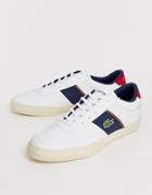 Lacoste Courtmaster Sneakers With Navy Side Stripe In White Leather