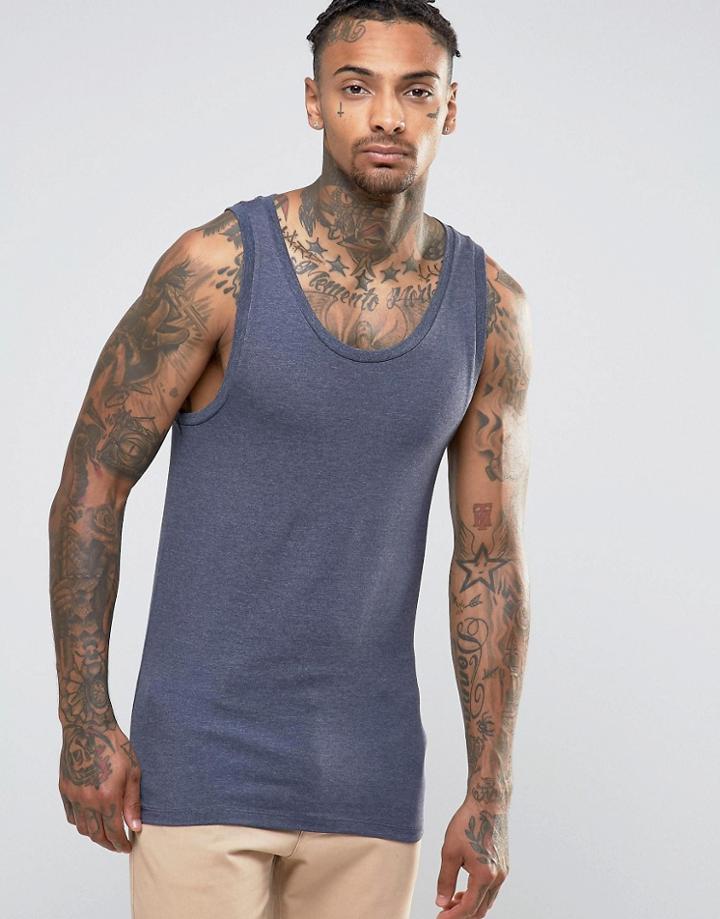Asos Muscle Vest In Off Navy - Blue