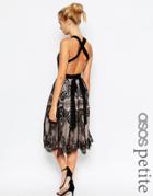 Asos Petite Premium Eyelash Lace Midi Prom Dress - Black