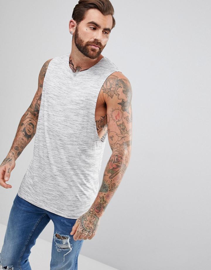 Asos Sleeveless T-shirt With Dropped Armhole In Inject Fabric - Gray