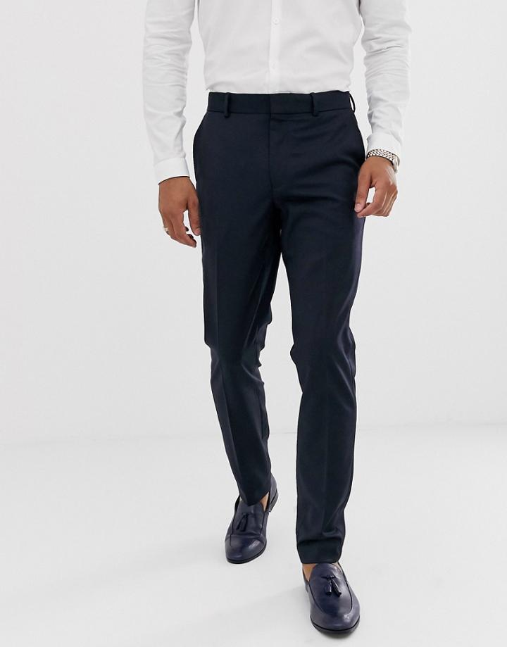 Asos Design Skinny Wool Tuxedo Suit Pants In Navy