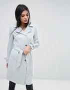 Lipsy Doublebreasted Bonded Trench With Tie Cuff - Gray