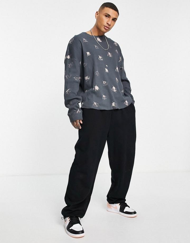 Asos Design Oversized Ribbed Long Sleeve T-shirt In Acid Wash-black