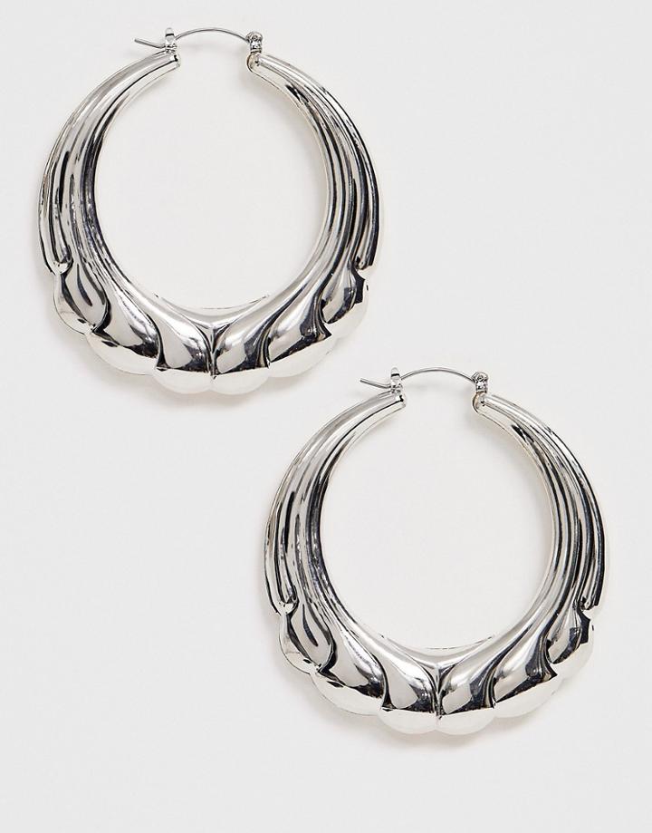 Asos Design Hoop Earrings In Vintage Style Design In Silver Tone - Silver