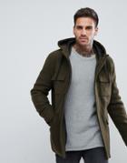 Bershka Wool Jacket With Hood And Double Pocket In Khaki - Green