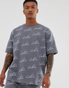The Couture Club Two-piece Oversized T-shirt In All Over Logo-gray