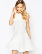 Ax Paris Kick Out Skater Dress In Irredescant Fabric - Cream