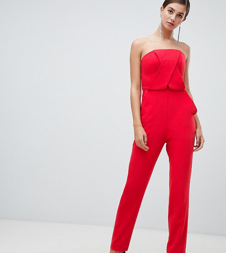 Asos Design Tall Structured Bandeau Jumpsuit With Peg Leg