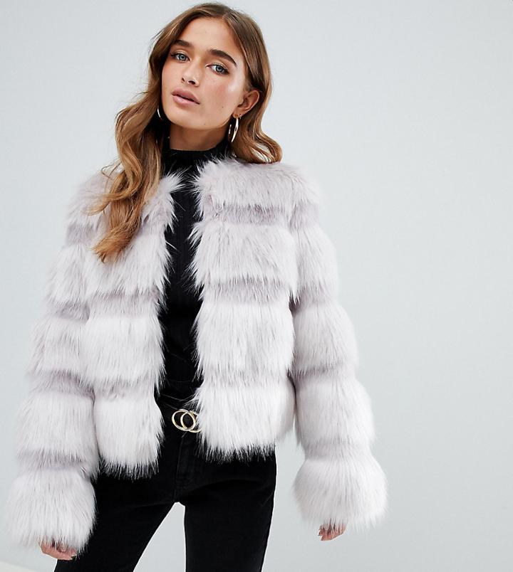 Asos Design Petite Textured Faux Fur Coat-gray