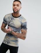 Asos Muscle T-shirt With Landscape Print - Brown