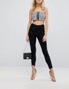 Afrm All Over Star Skinny Jeans With Raw Hem - Black