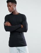 Asos Longline Long Sleeve T-shirt With Crew Neck In Muscle Fit - Black